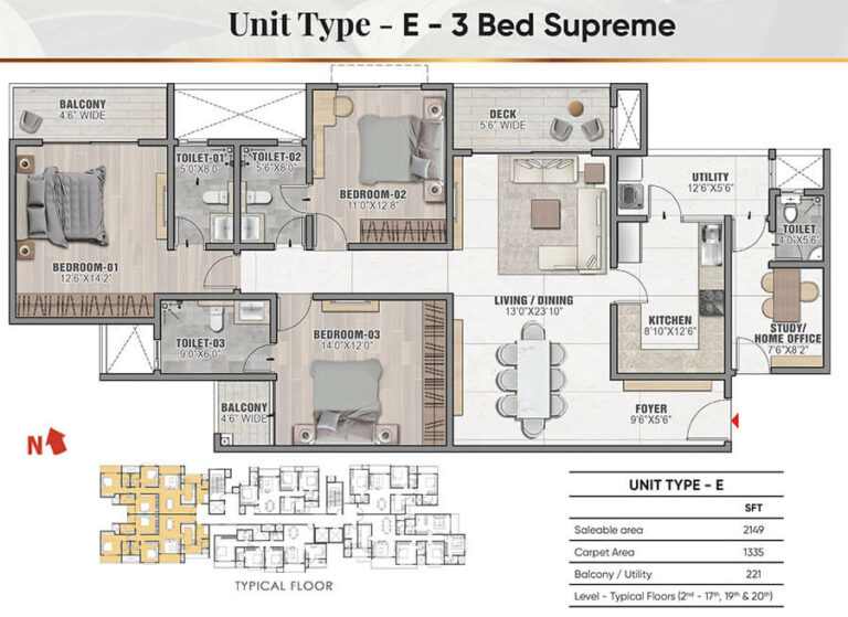 3BHK Supreme 2149 - Prestige Camden Gardens