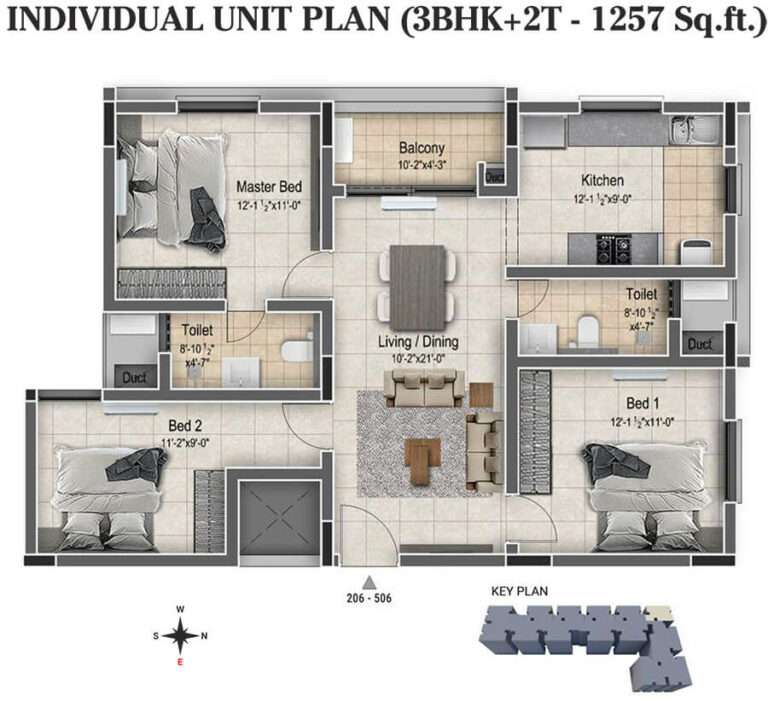 3BHK+2T 1257 - DRA Clover Tambaram Chennai