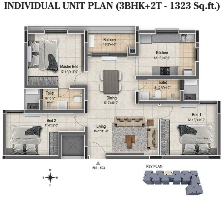 3BHK+2T 1323 - DRA Clover Tambaram Chennai