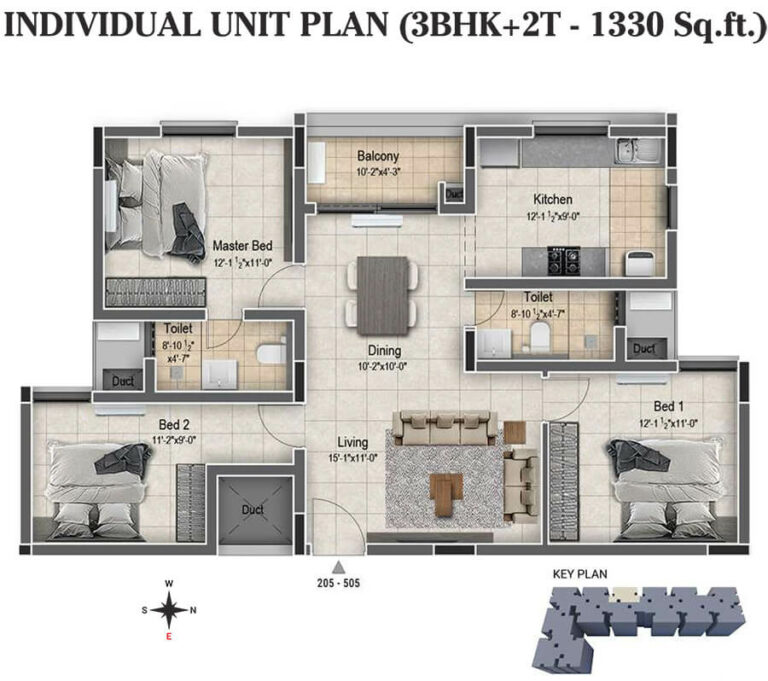 3BHK+2T 1330 - DRA Clover Tambaram Chennai