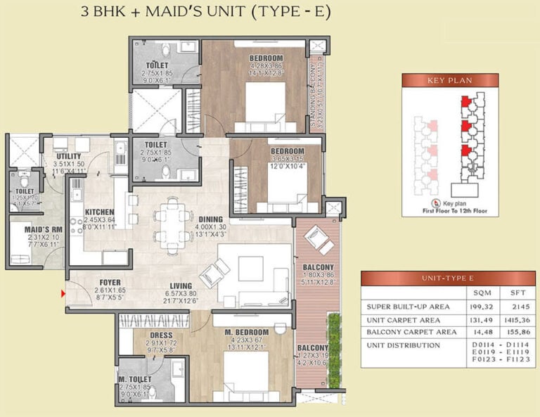 3BHK+Maids 2145 - Brigade Insignia Yelahanka