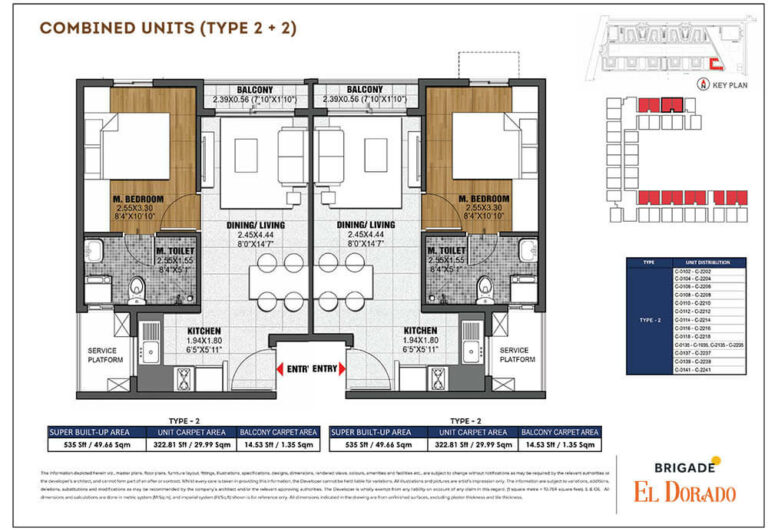 Combined 2BHK 535+535 - Brigade El Dorado Cobalt