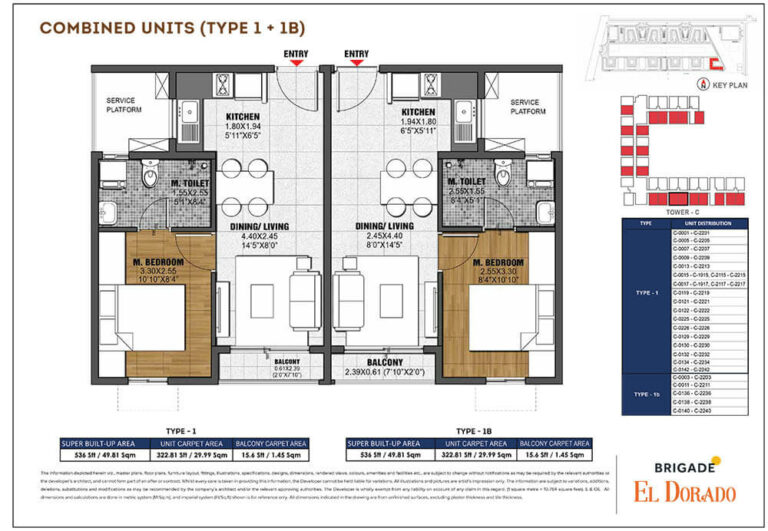 Combined 2BHK 536+536 B - Brigade El Dorado Cobalt