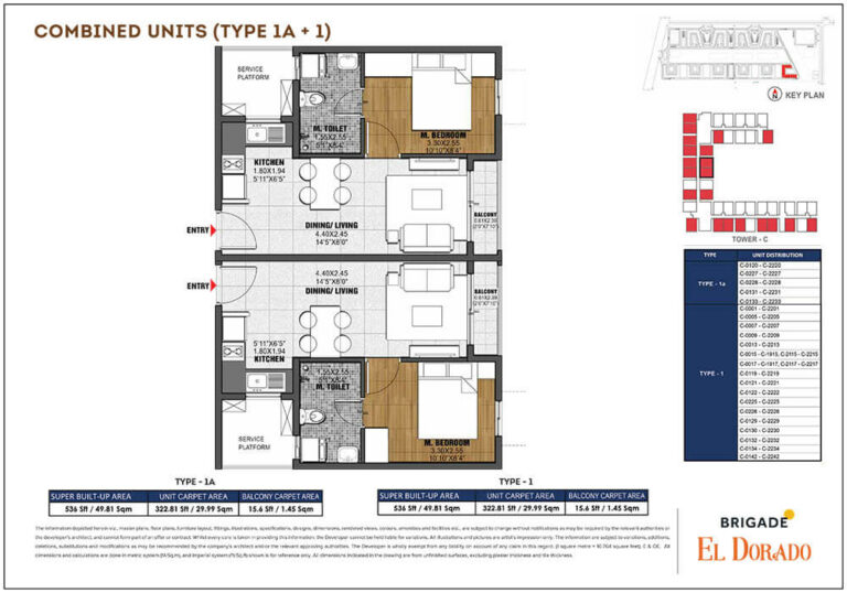 Combined 2BHK 536+536 - Brigade El Dorado Cobalt