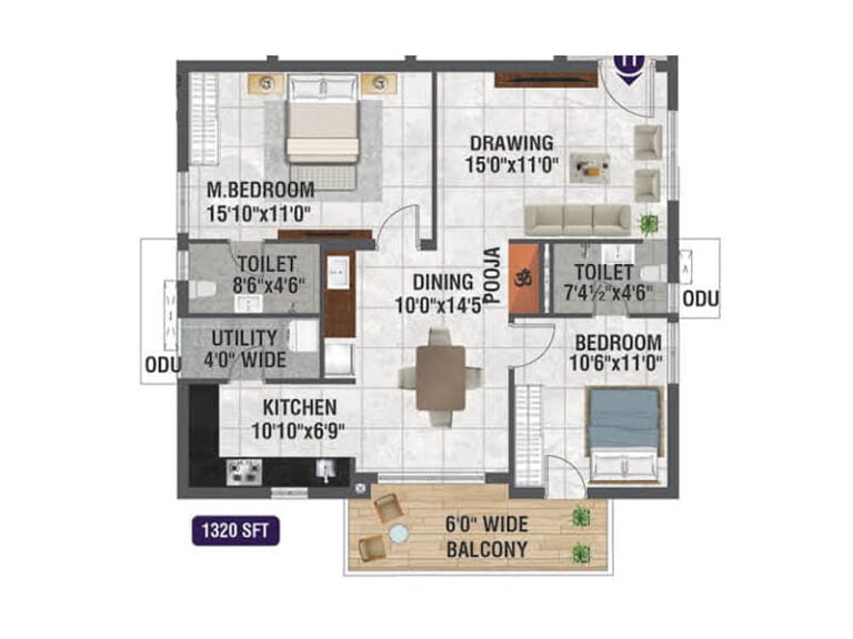 2BHK 1320 - Bhanodaya Crystal