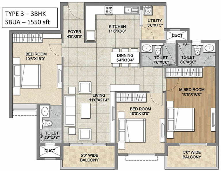 3BHK 1550 - Ajmera Codename Electronic City