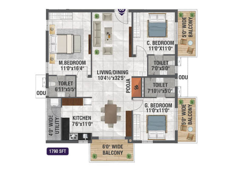 3BHK 1790 - Bhanodaya Crystal