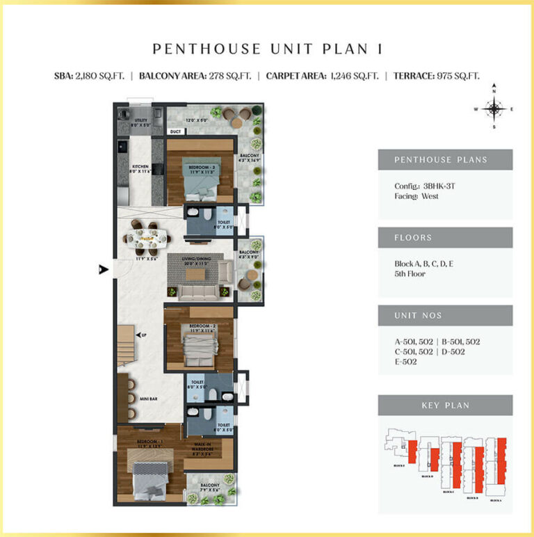 3BHK Penthouse 2180 - SBR Florenso