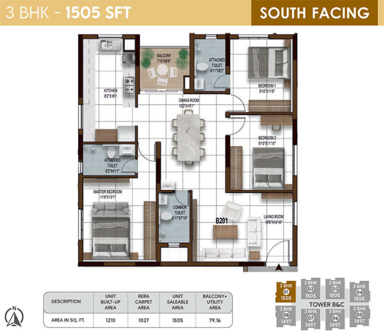 3BHK 1505 - NCC Urban Ivy Towers Chennai
