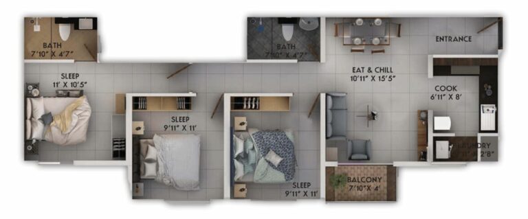 3BHK - Provident Sunworth City