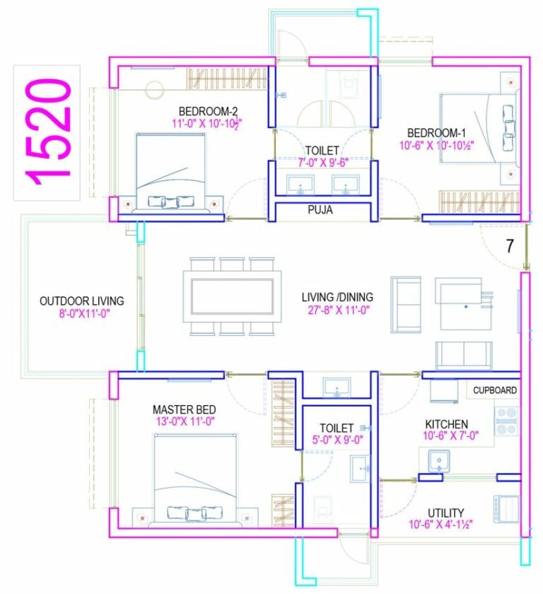 3BHK 1520 - The Legacy by Ananda Homes Alkapur Township Apartments Manikonda