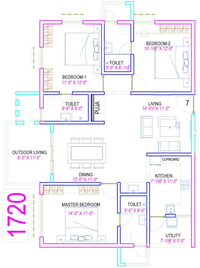 3BHK 1720 - The Legacy by Ananda Homes Alkapur Township Apartments Manikonda