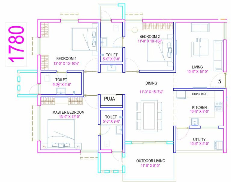 3BHK 1780 - The Legacy by Ananda Homes Alkapur Township Apartments Manikonda