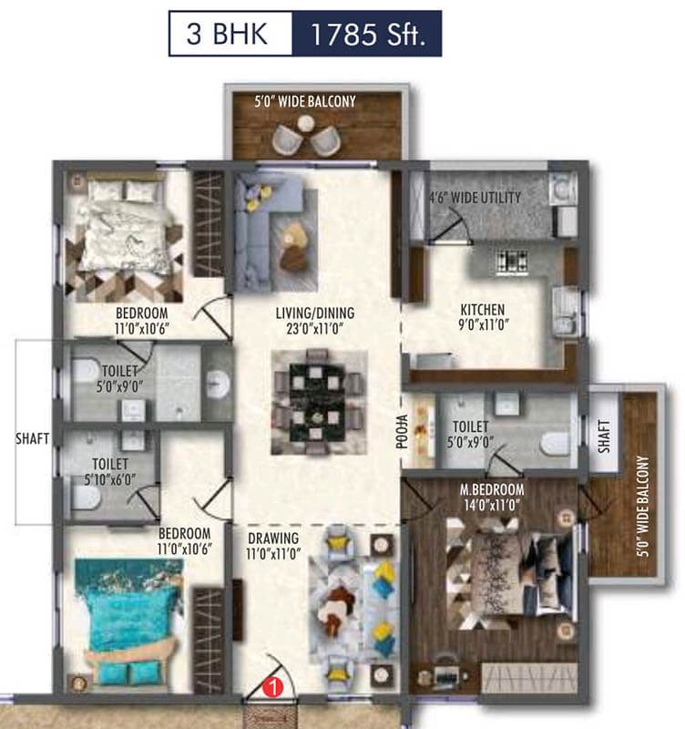 3BHK 1785 - Vertex 33 West Nallagandla
