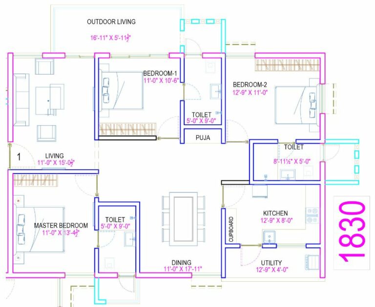 3BHK 1830 - The Legacy by Ananda Homes Alkapur Township Apartments Manikonda