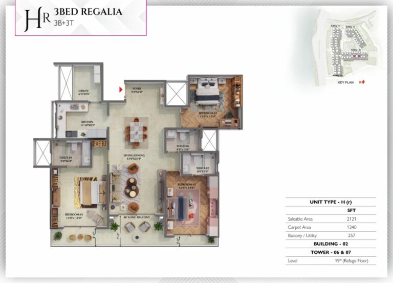 3BHK Regalia 2121 - Prestige Raintree Park