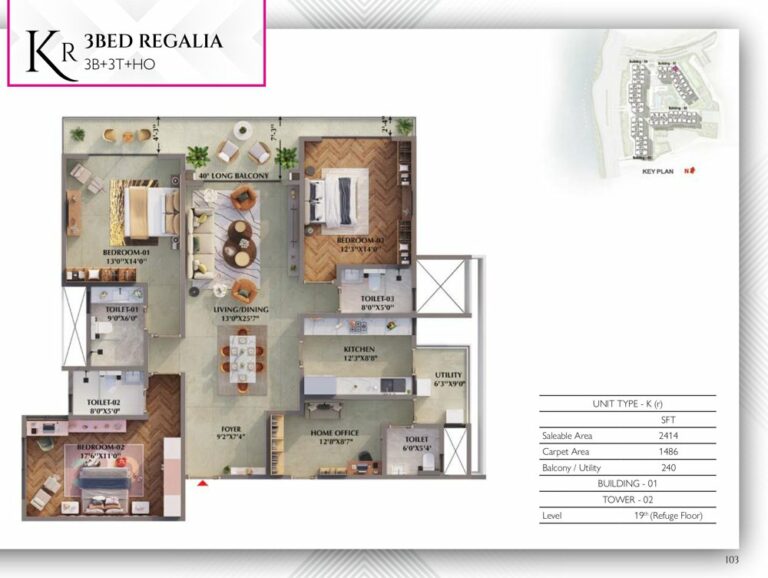 3BHK Regalia 2244 - Prestige Raintree Park