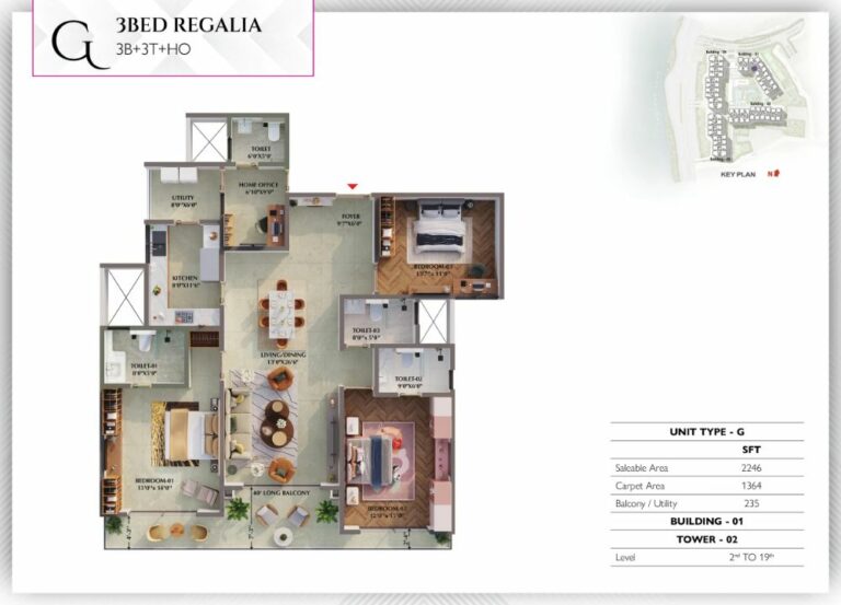 3BHK Regalia 2246 - Prestige Raintree Park