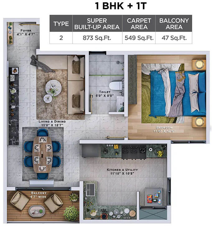 1BHK 873 - Sattva Lumina