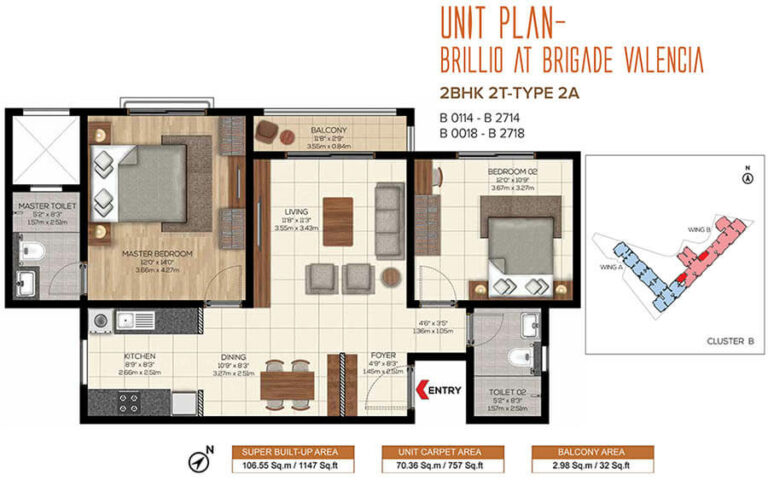 2BHK 1147 - Brillio At Brigade Valencia Phase 2