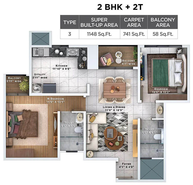 2BHK 1148 - Sattva Lumina