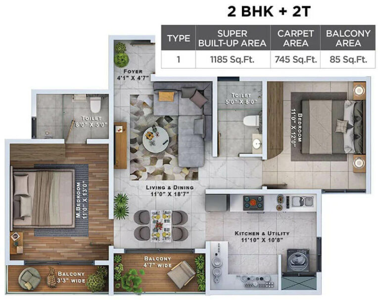 2BHK 1185 - Sattva Lumina