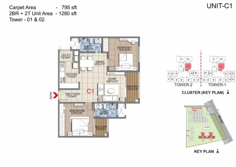 2BHK 1280 - Sattva Songbird Budigere