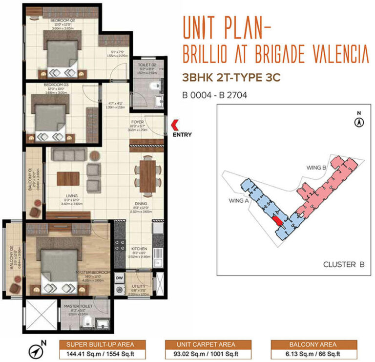 3BHK 1554 - Brillio At Brigade Valencia Phase 2