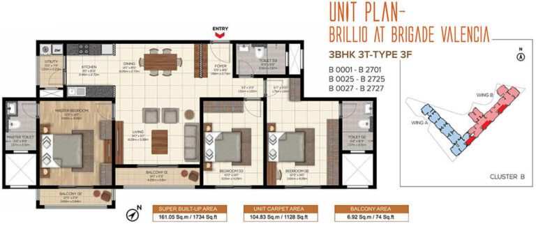 3BHK 1734 - Brillio At Brigade Valencia Phase 2
