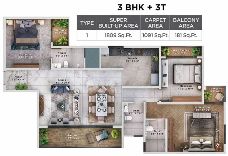 3BHK 1809 - Sattva Lumina