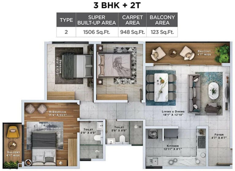 3BHK-2T 1506 - Sattva Lumina