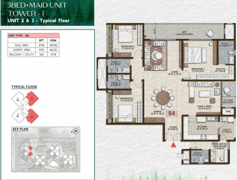 3BHK-Maid 2796 - Prestige Pine Forest Whitefield