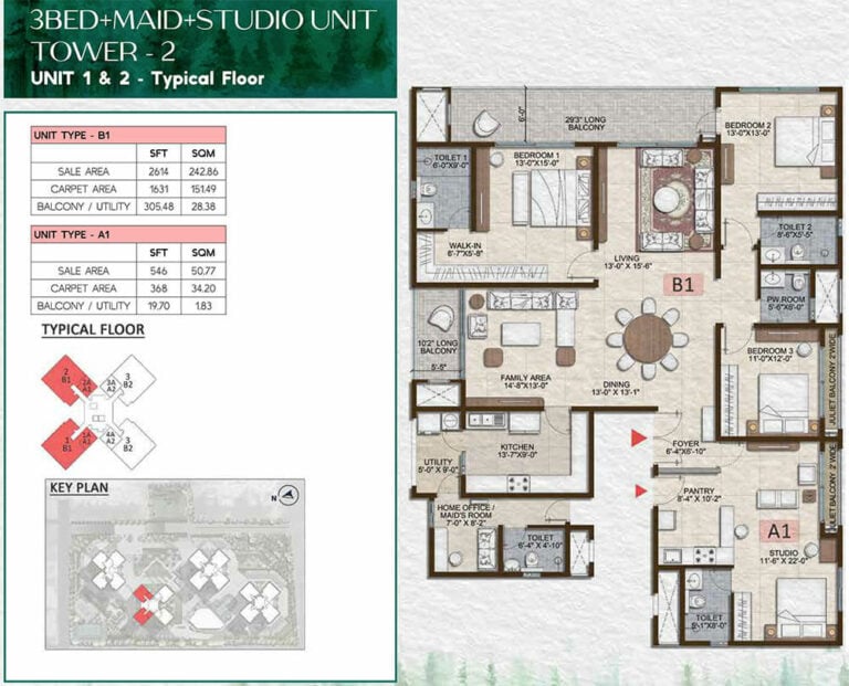 3BHK-Maid-Studio 2614-546 - Prestige Pine Forest Whitefield