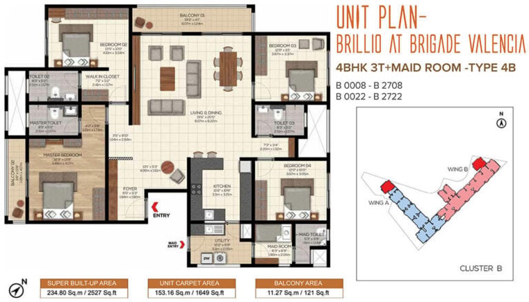 3BHK+Maids 2527 - Brillio At Brigade Valencia Phase 2