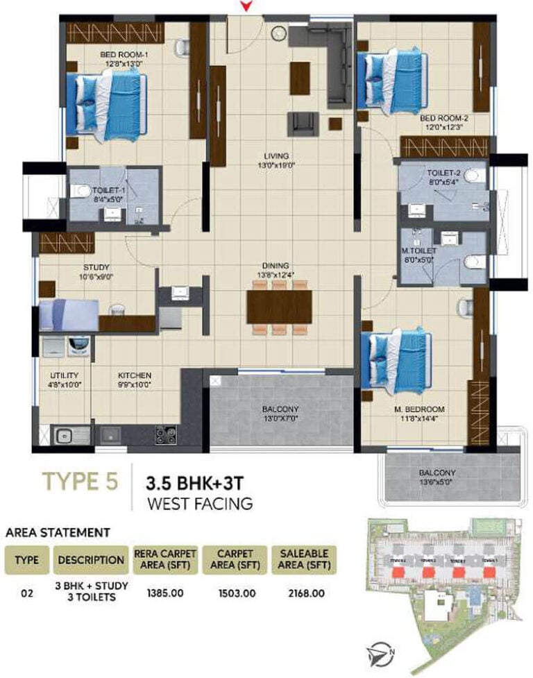 3.5BHK 2168 - NCC Urban Lake Springs