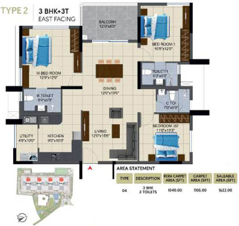 3BHK 1622 - NCC Urban Lake Springs