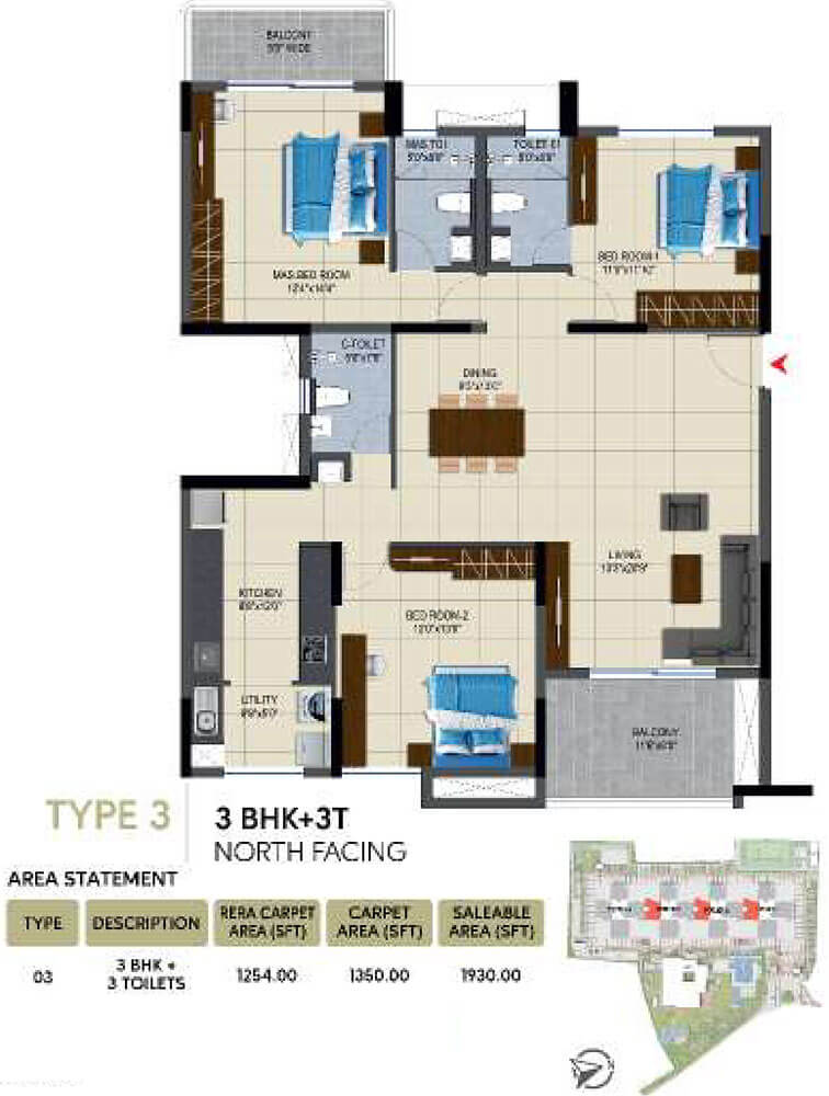 3BHK 1930 - NCC Urban Lake Springs