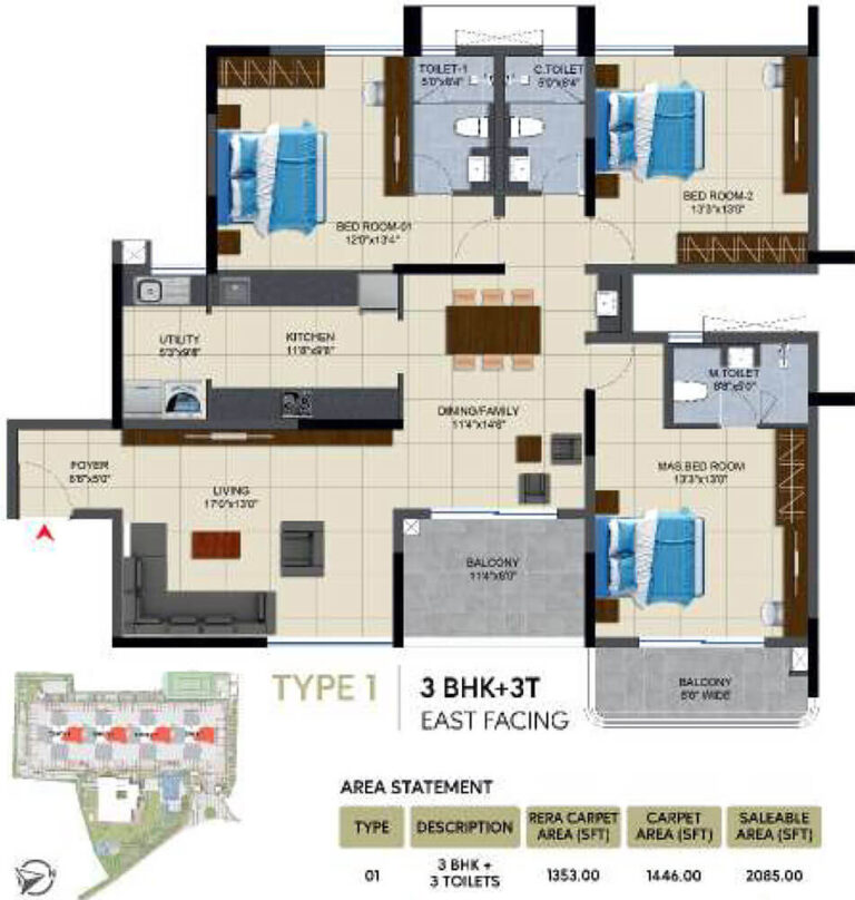 3BHK 2085 - NCC Urban Lake Springs