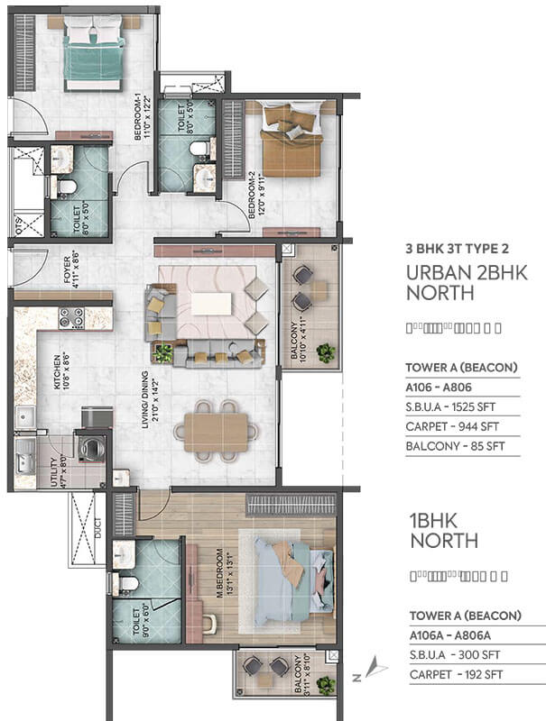 2-1BHK 1525-300 - Sumadhura Capitol Residences