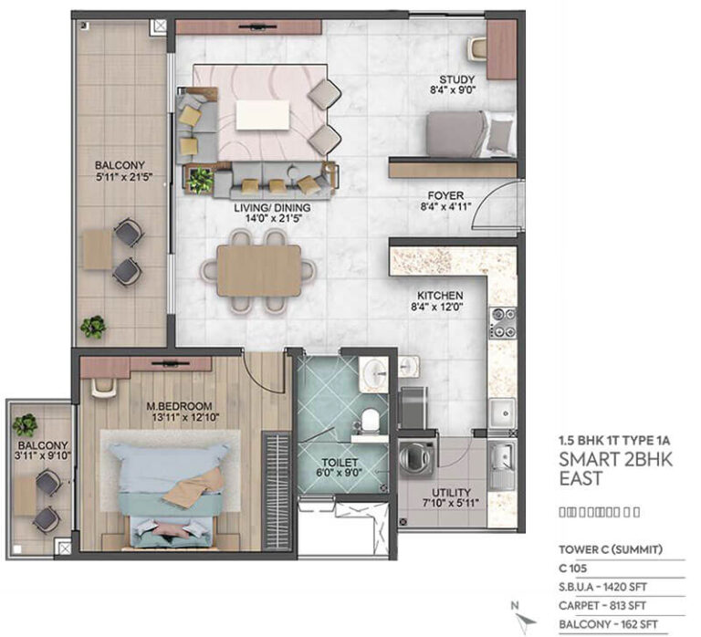 2BHK 1420 - Sumadhura Capitol Residences