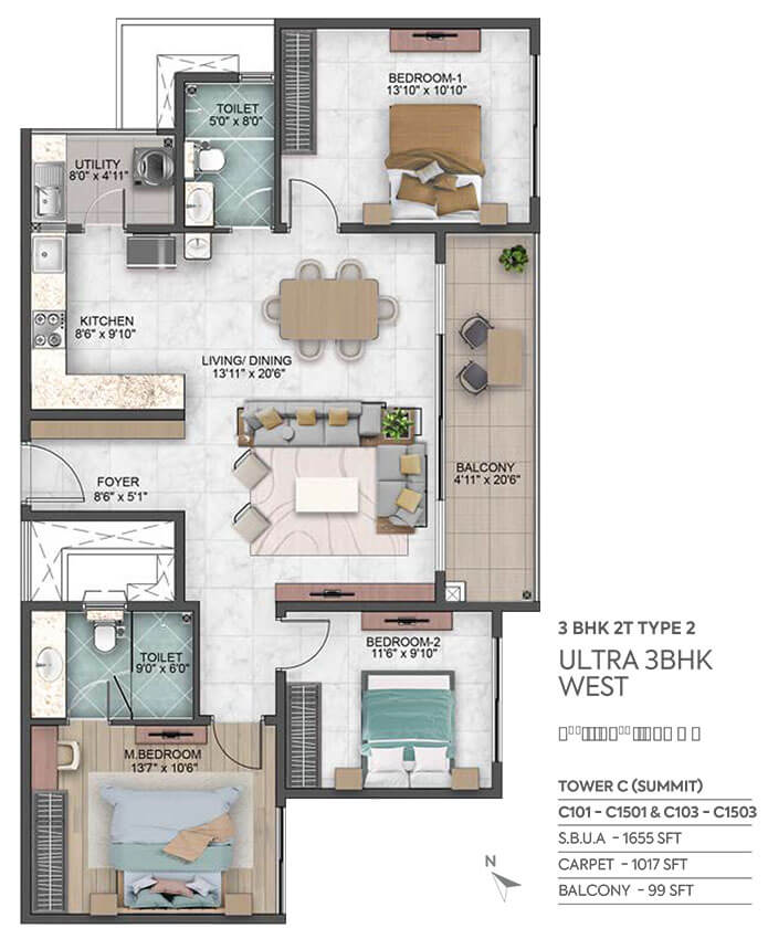 3BHK 1655 - Sumadhura Capitol Residences