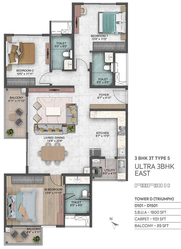 3BHK 1800 - Sumadhura Capitol Residences
