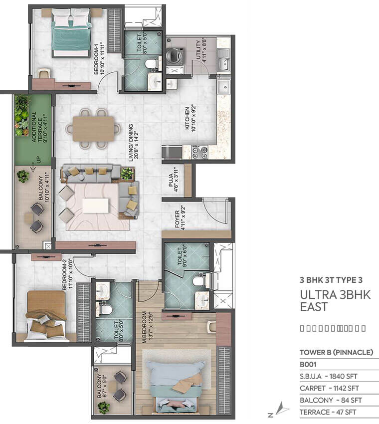 3BHK 1840 - Sumadhura Capitol Residences