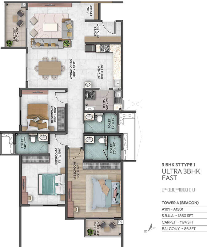 3BHK 1860 - Sumadhura Capitol Residences
