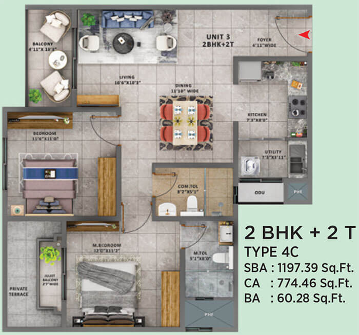 2BHK 1197 - Sattva Forest Ridge Anjanapura