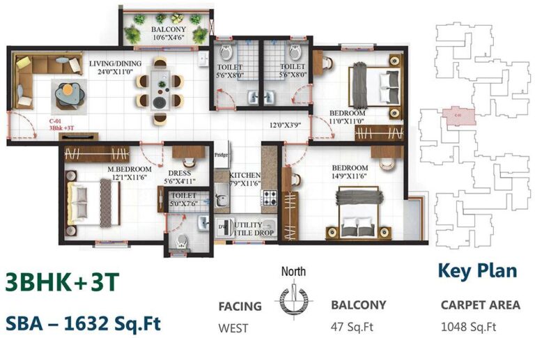 3BHK 1632 - SBR One Residence
