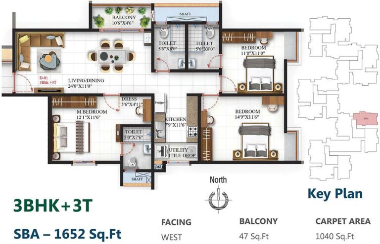 3BHK 1652 - SBR One Residence