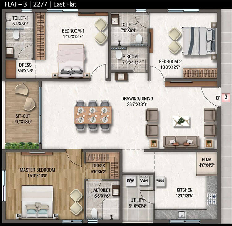 3BHK 2277 E-3 - DSR Altitudes Hyderabad