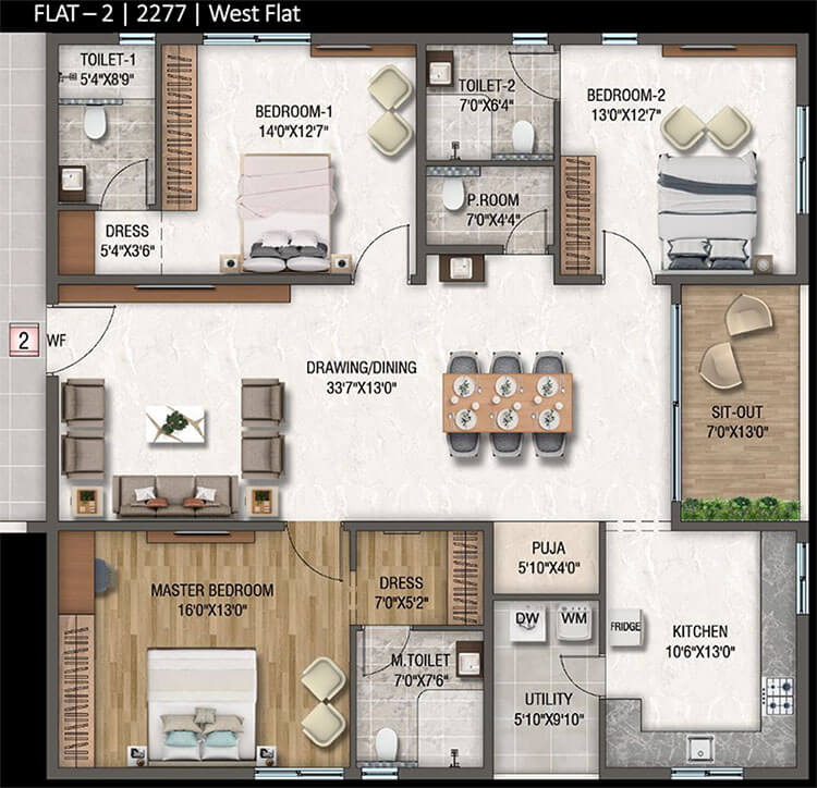 3BHK 2277 W-2 - DSR Altitudes Hyderabad