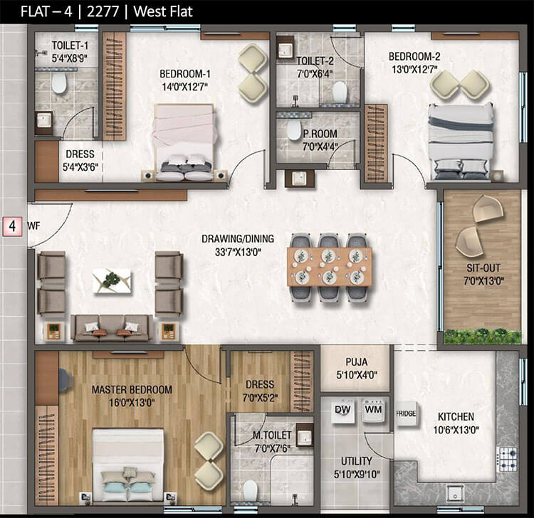 3BHK 2277 W-4 - DSR Altitudes Hyderabad
